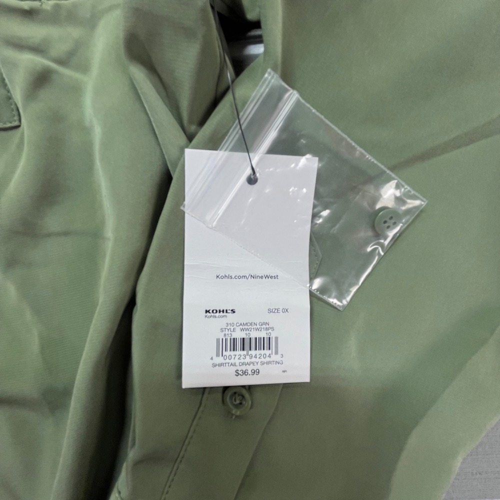 Nine West Womens Plus 0X Olive Green Button Down Shirt Long Sleeve Pocket - Picture 4 of 7